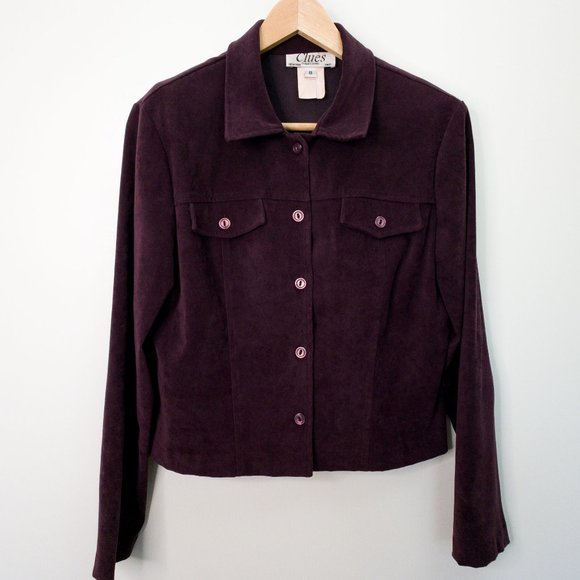 Clues Collection Vintage Tops - Vintage Deep Plum Purple Fuax Suede Fitted Blazer Jacket